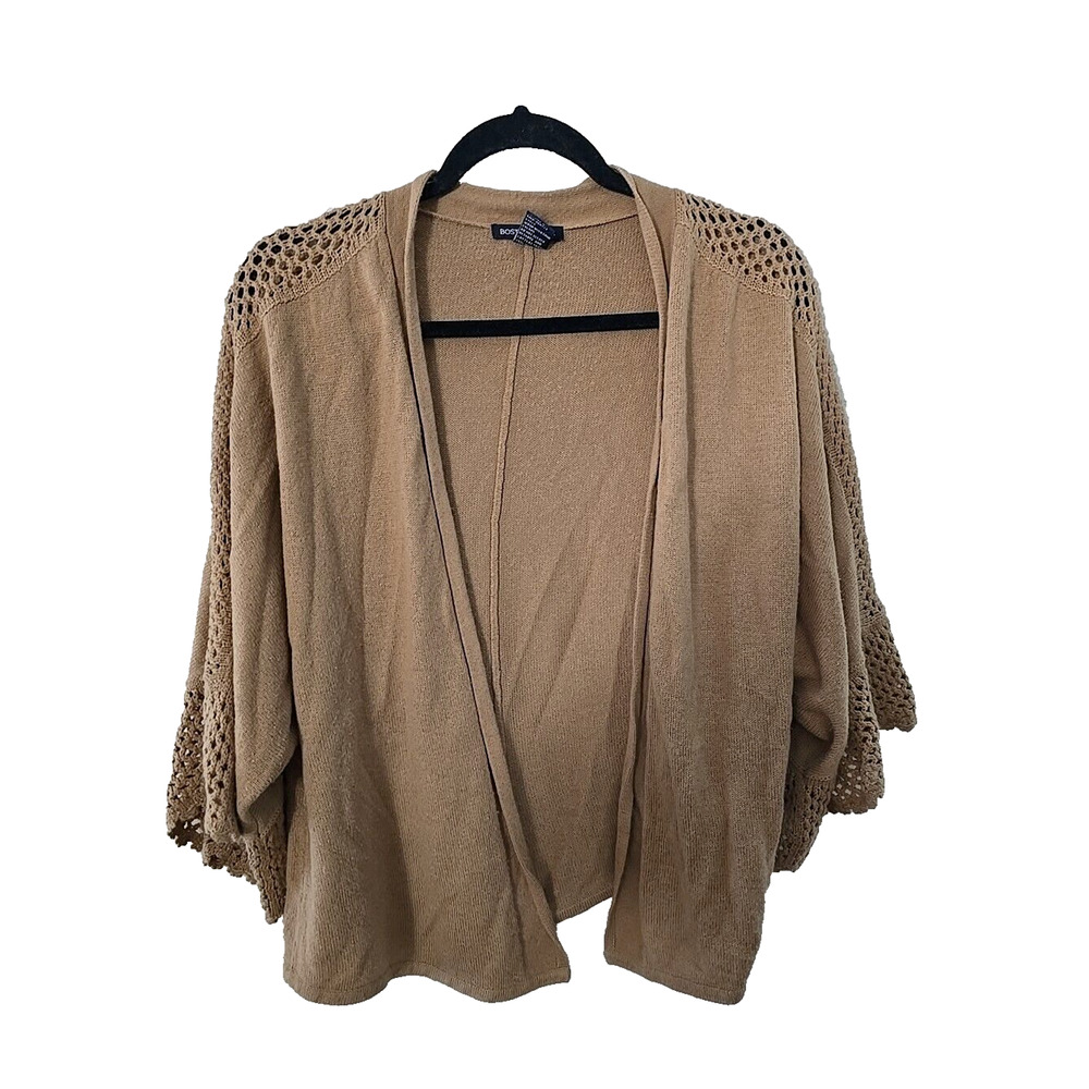 Boston Proper Brown Open Front Crochet Knit Cardigan Sweater Womans Size Medium
